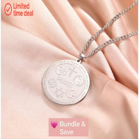 Stainless Steel Coexist Harmony Pendant Necklace Religious Symbol Jewelry - Picture 4 of 8